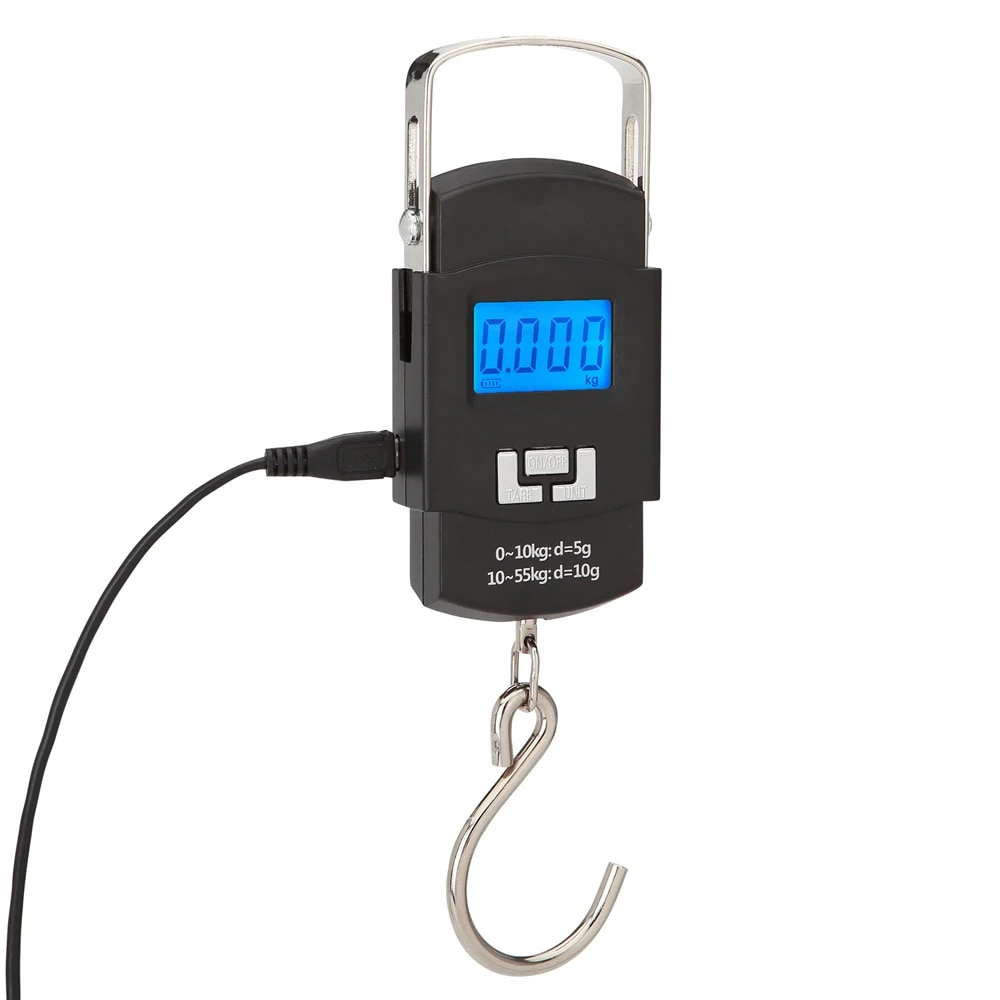 Yingke 55kg 10g Digital Scale Rechargeable Electronic Hanging Scale Fishing Luggage Travel Weighing Steelyard Hook Kitchen Weight Black