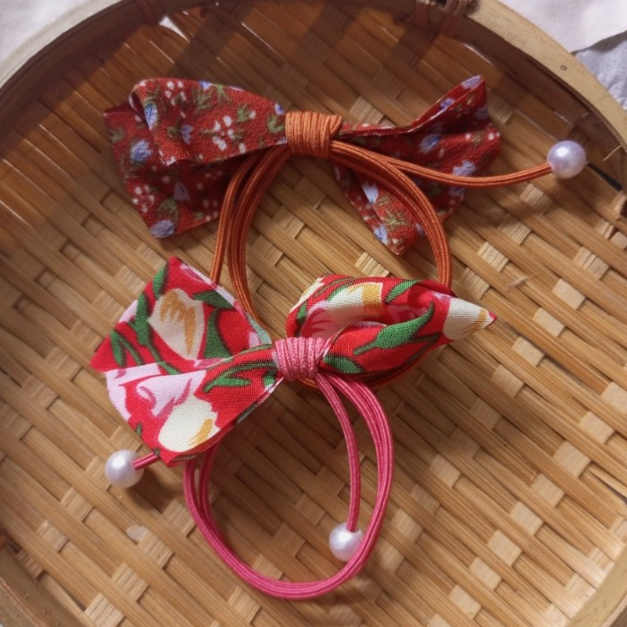Set 2 dây cột tóc nơ vải màu sắc dễ thương