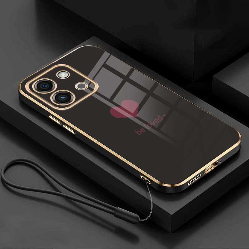 Vivo Y28 Y18 Y18s VivoY28 Luxury Love Heart Casing Square Edges Plating Back TPU Soft Case with Lanyard Cover. 