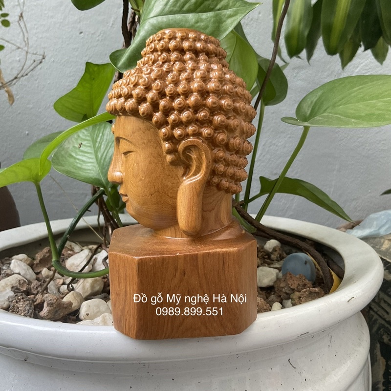Tượng đầu Phật thích ca bằng gỗ thơm cao 15 cm