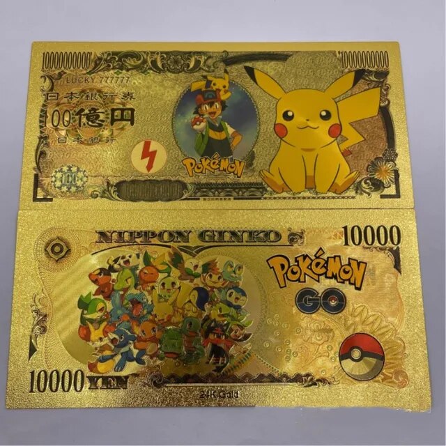 Pokemon Gold Foil Commemorative Toys Banknote Cartoon Anime Figure Charmander Squirtle Pikachu Collection Storage Classic Cards