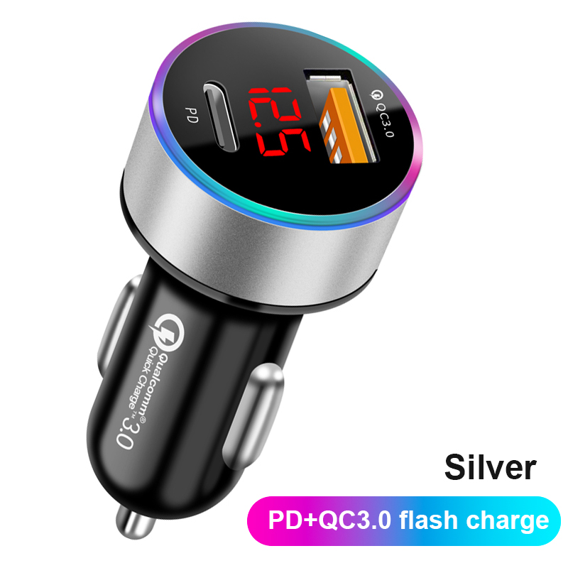 12v/24v universal car charger pd+qc3.0 usb 2 ports 38w phone quick charge cigarette lighter car power adapter with led voltmeter