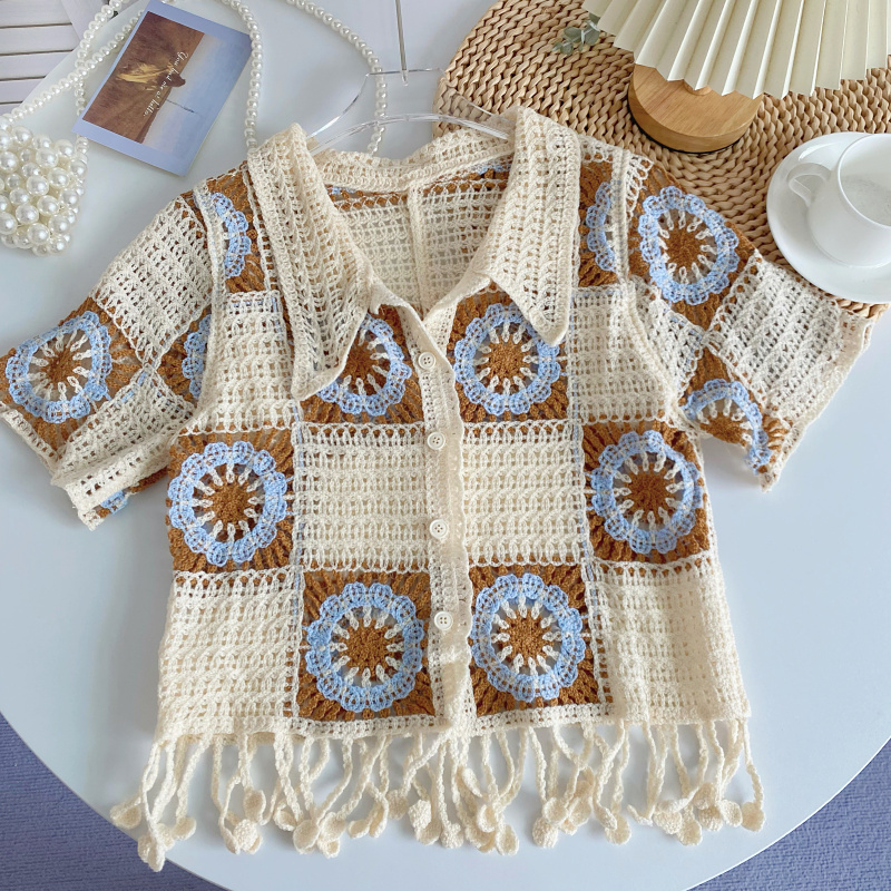 %E3%80%90Factory-direct%E3%80%91%20Granny%20Square%20Crochet%20Top%20Short%20Sleeve%20Collared%20Button%20Down%20Open%20Knit%20Crop%20Cardigan%20for%20Women%20Teengirl%20Boho%20Vintage%20Outfit%20-%20Image%206