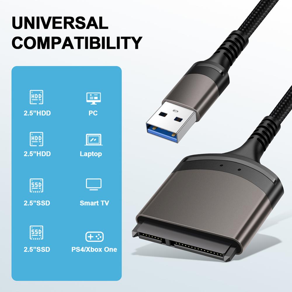 USB 3.0/Type C To SATA Adapter Computer Connector Aluminum Shell External Converter Support Windows/MacOS/Chrome OS/Linux 1 Gbps for 2.5 Inch SSD HDD