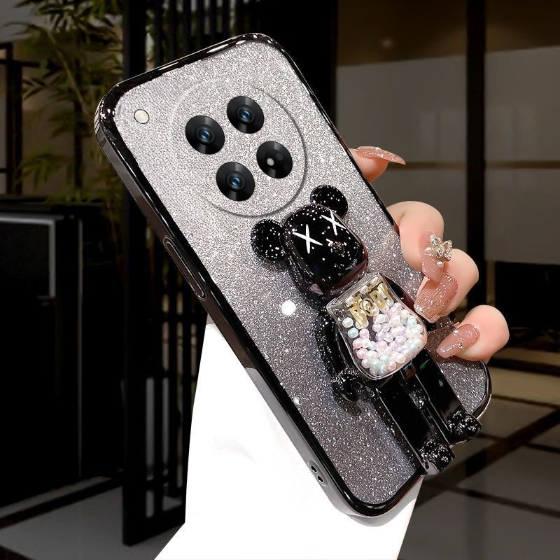 For Xiaomi Poco C75 Case with Cartoon 3D Bear Stand Luxury Slim Gradient Plating Glitter Girls Stylish For Xiaomi Poco C75 Back Cover.