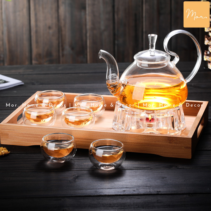 Ấm trà thủy tinh chịu nhiệt - 600ml (Quai bồng)