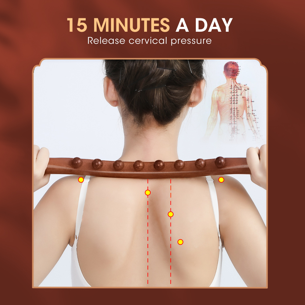 HOT 8 Beads Massage Stick Carbonized Beech Wood Dredging Meridians ...