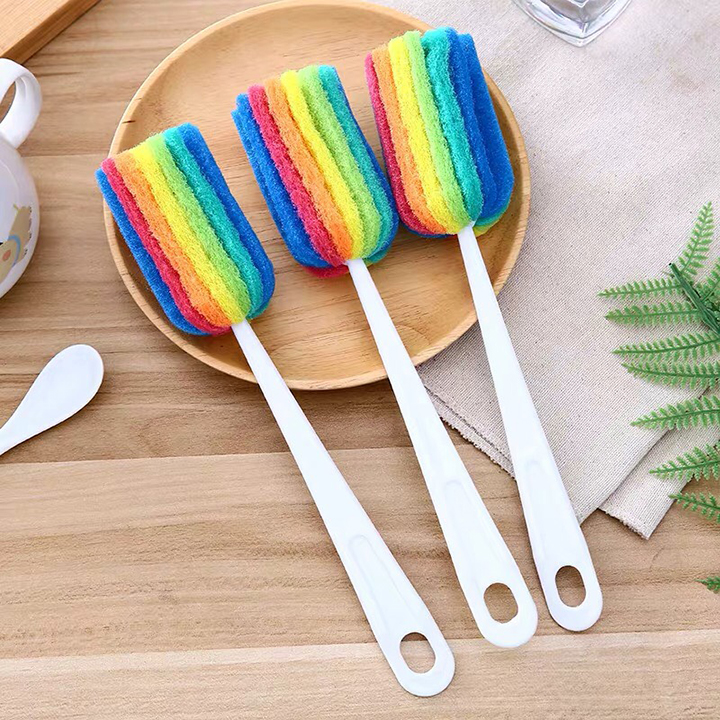 Cọ bọt biển rửa ly cốc chén 7 màu dụng cụ vệ sinh bình sữa