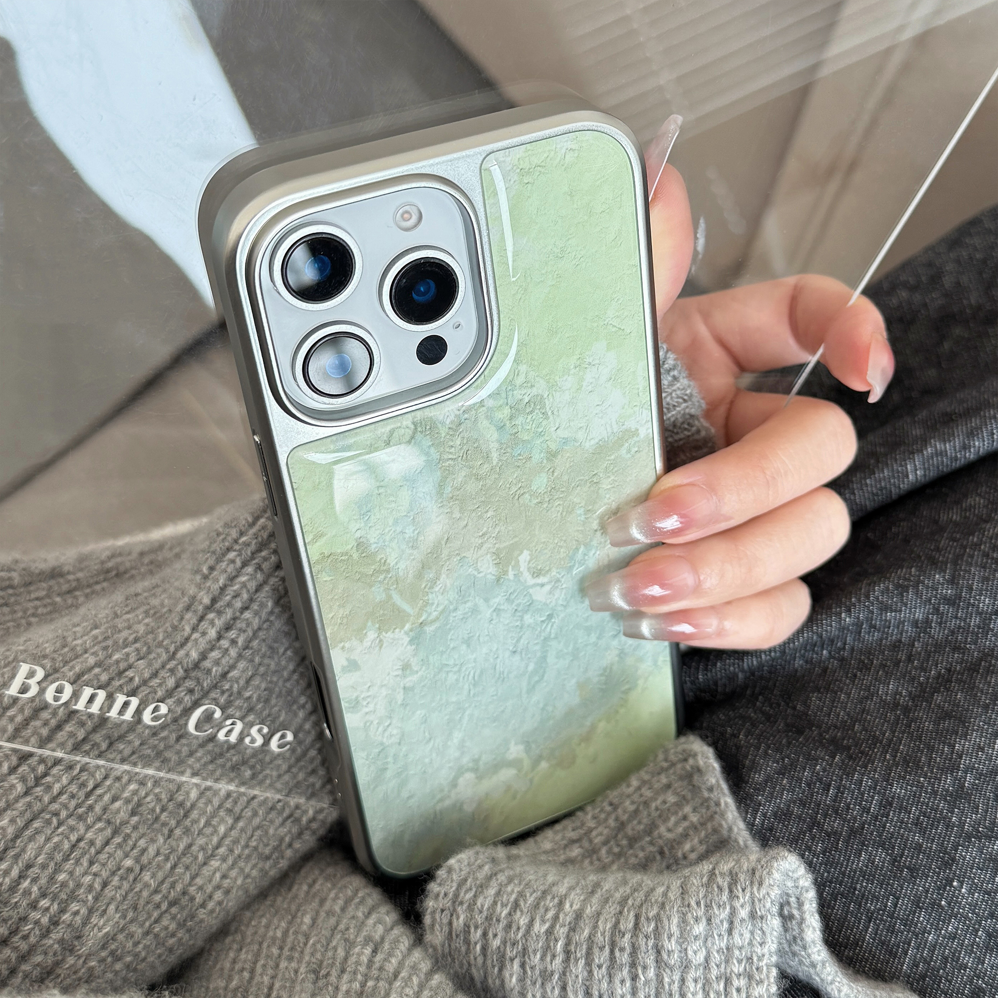 Sroof%20Case%20For%20iPhone%2013%2014%2015%2016%20Pro%20Max%20New%20electroplated%20drip%20glue%20small%20fresh%20art%20green%20oil%20painting%20Phone%20Case%20Back%20Cover%20-%20Image%203