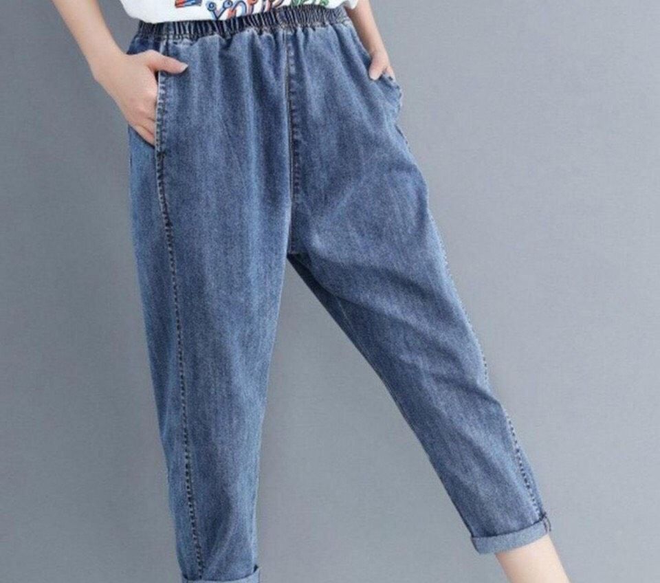 QUẦN BAGGY JEAN NỮ LƯNG THUN THỜI TRANG