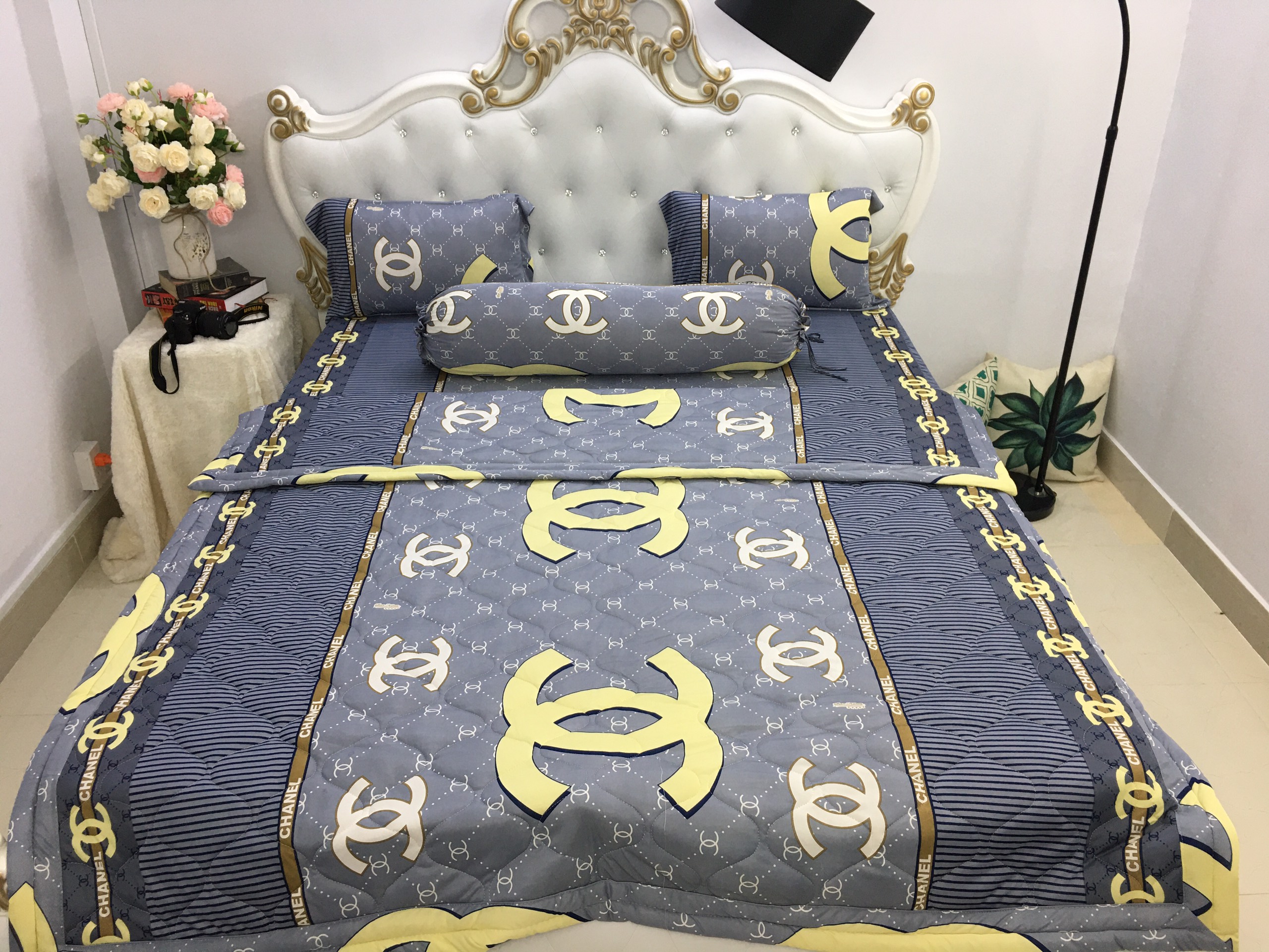 [HCM]Bộ drap thun Hàn Quốc loại 1 có mền 5 món ( 1 drap + 1 chăn chần bông + 3 áo gối) đủ size