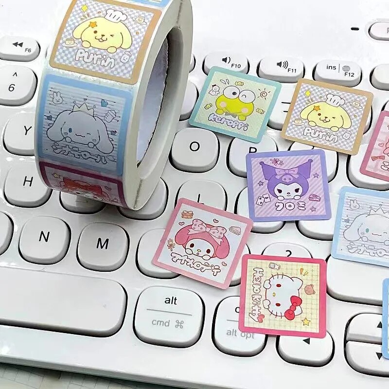 500Pcs/roll Sanrio Sticker Kawaii Kuromi Hello Kitty P Cinnamoroll ...