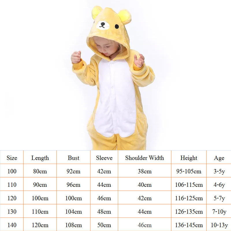 Children Rilakkuma Sleepwear Lovely Bear Cosplay Onesie Pajama Girls Winter Flannel Jumpsuit