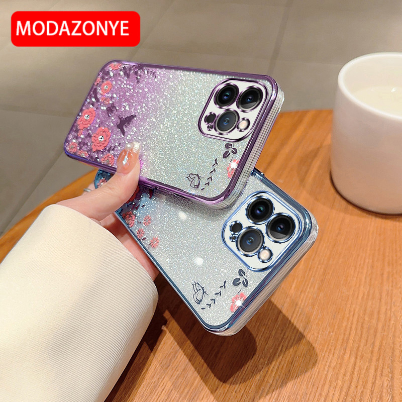 For iPhone 13 Pro Max Phone Case Glitter Bling Flower butterfly Soft Protective Back Cover For iPhone 13 Pro Max Case Girls
