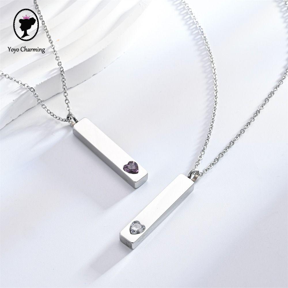 YOYO CHARMING Thép không gỉ  dây chuyền đựng tro cốt kỷ niệm Hình khối lập phương Tinh thể trái tim Vòng cổ đựng tro cốt thú cưng  Trang trí Dây chuyền đựng tro cốt kỷ niệm Quà lưu niệm