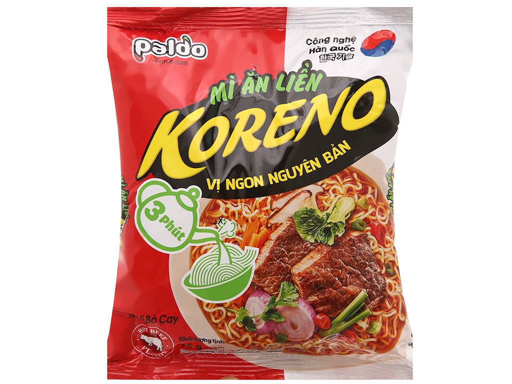 Lốc 6 Gói Mì Koreno Vị Bò Cay 75g