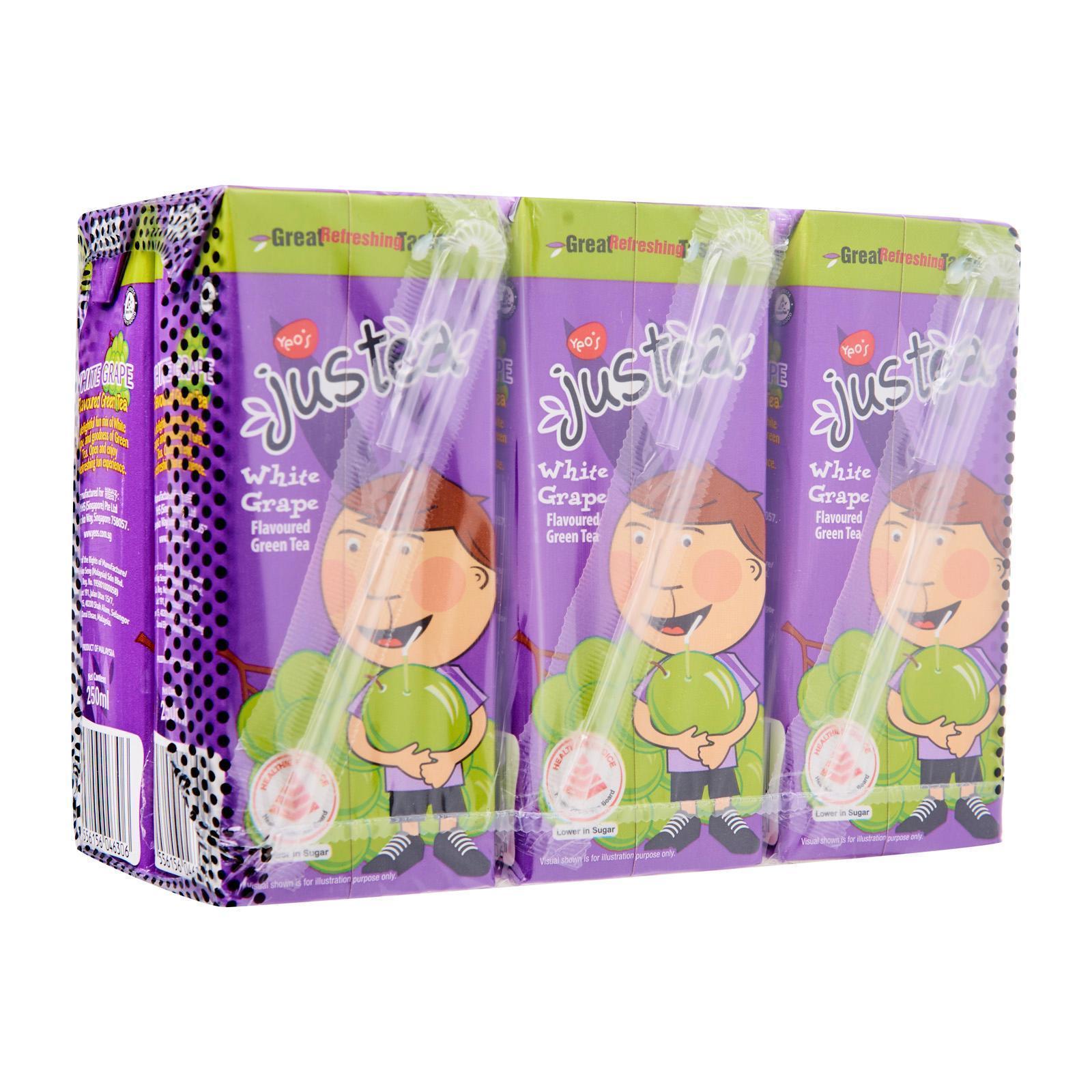 Yeo's Justea White Grape Green Tea Packet Drink 250ML (Pack Of 6