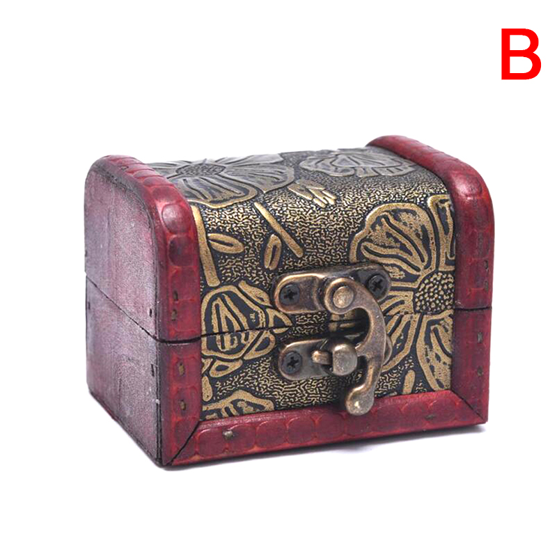 Rayua Hộp đựng rương kho báu bằng gỗ nhỏ cổ hộp sắp xếp trang sức Hộp quà tặng