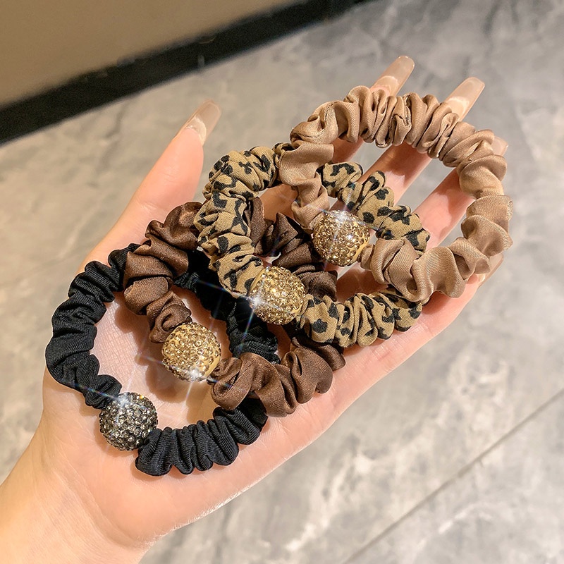 Độ co giãn cao đàn hồi hạt kim cương giả Headband màu trơn in da báo Headband