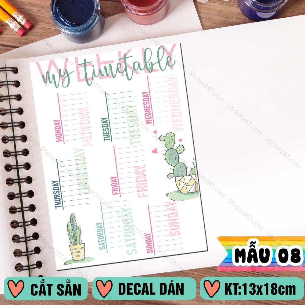 Decal dán Thời Khóa Biểu Timetable - Sticker Dễ Thương Tiện Lợi Ghi Chú Thời Gian Biểu