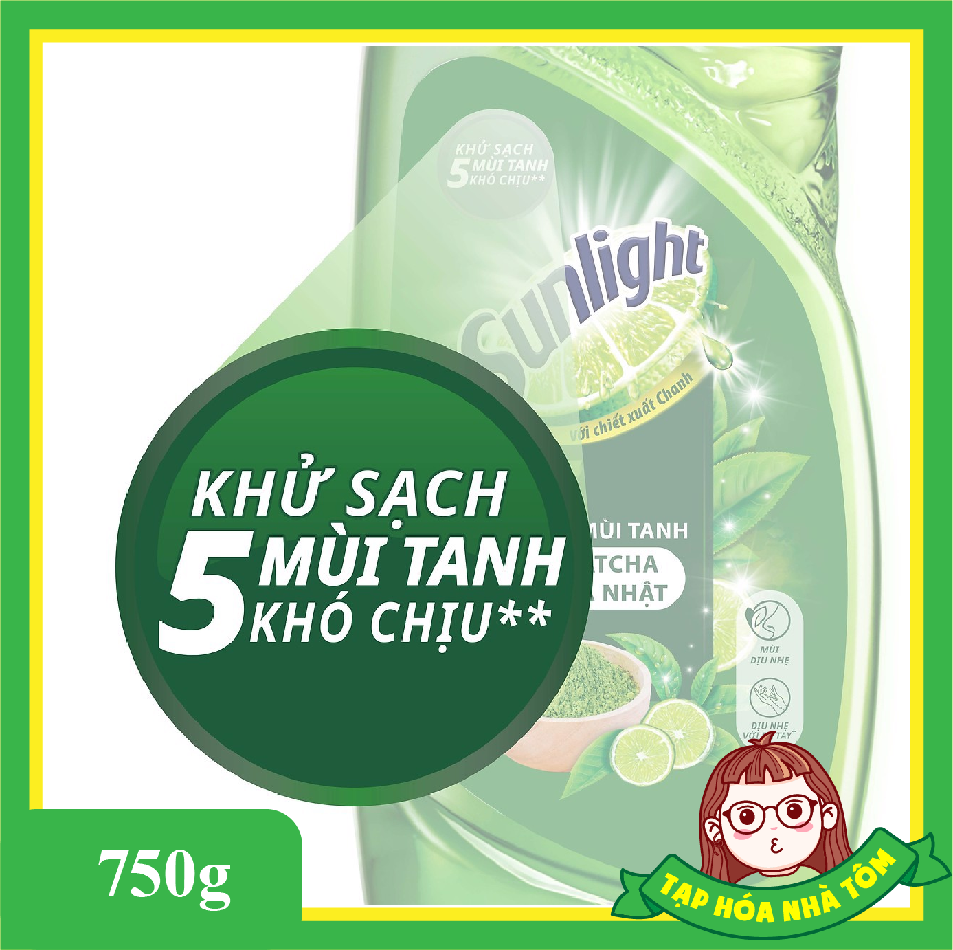 Nước rửa chén Sunlight Matcha Trà xanh Chai 750G