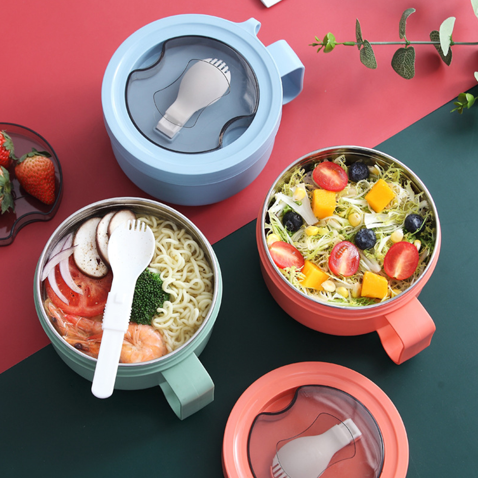 Lunch Container Instant Noodle Bowl Large Capacity Bpa Free Soup Bowl with Handle Heat Insulated Lunch Box for Instant Noodles 850ml