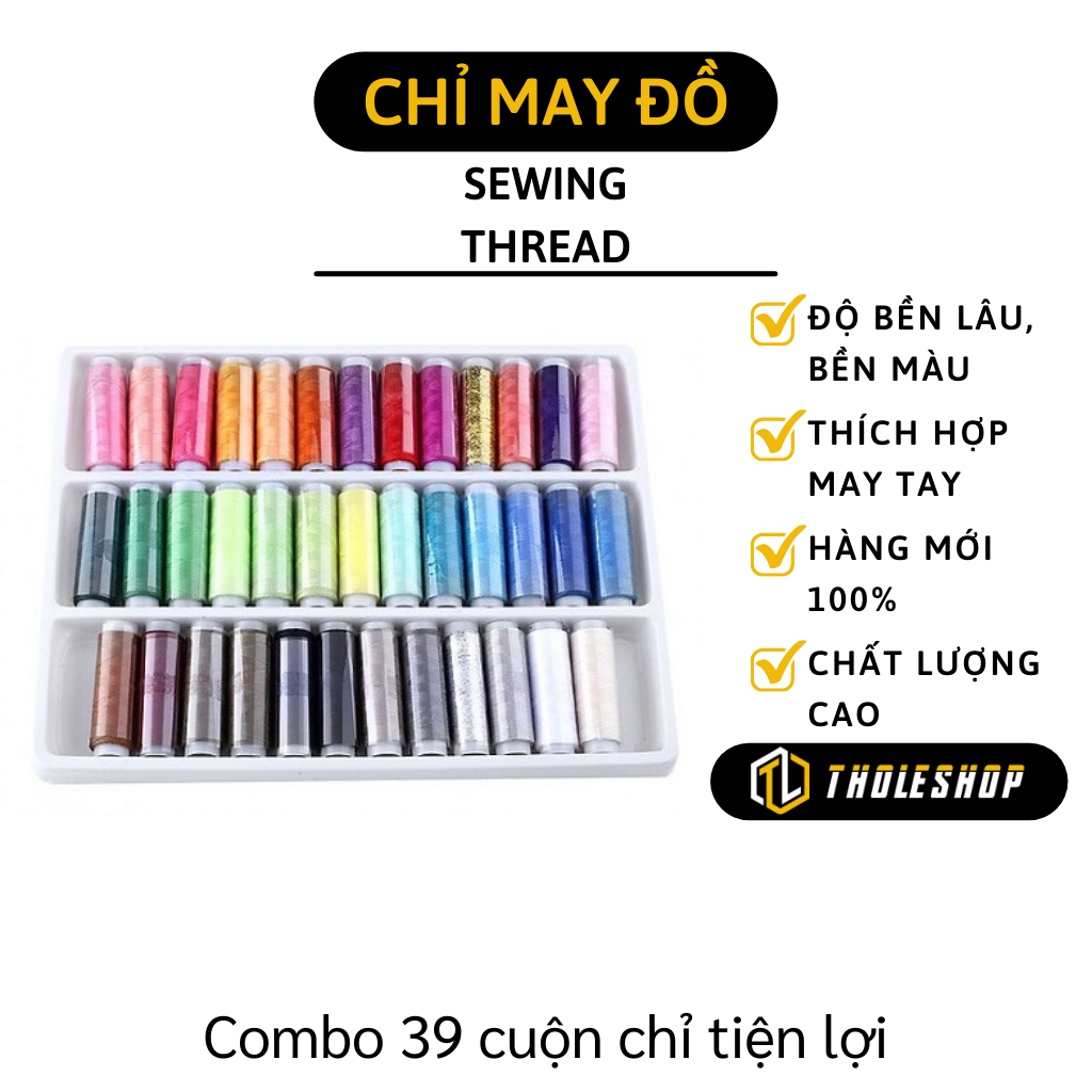 Chỉ may vá - Combo 39 cuộn chỉ tiện lợi, nhiều màu sắc rực rỡ - Chỉ may khâu vá quần - 39 cuộn chỉ thêu thùa đủ màu