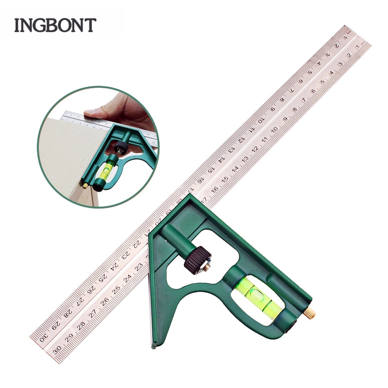 INGBONT 12''Adjustable Protractor Angle Ruler Combination Square Ruler Stainless Steel Bubble Level 300MM Carpenter Measure Tool