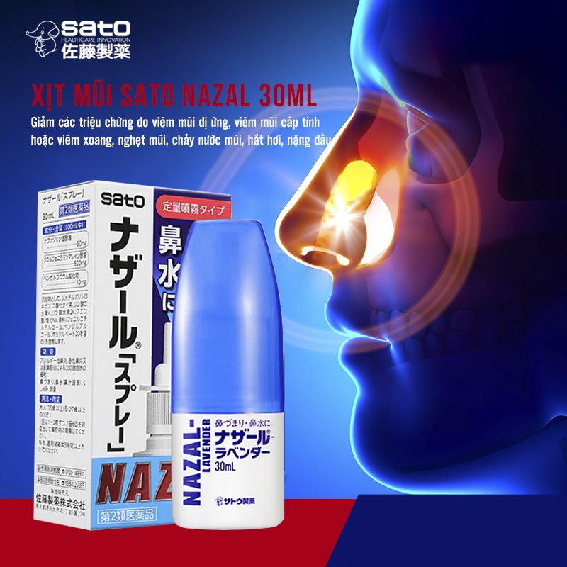 Xịt thông mũi trị nghẹt mũi và sổ mũi sato nazal 30ml
