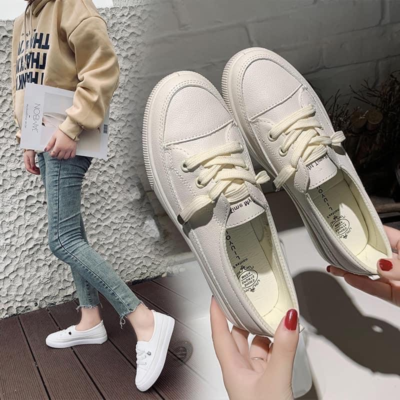 Fiship Giày nữ| Giày lười dáng thể thao trắng cao cấp| slip on nữ hàng QC loại 1 - KhanhlinhshopS