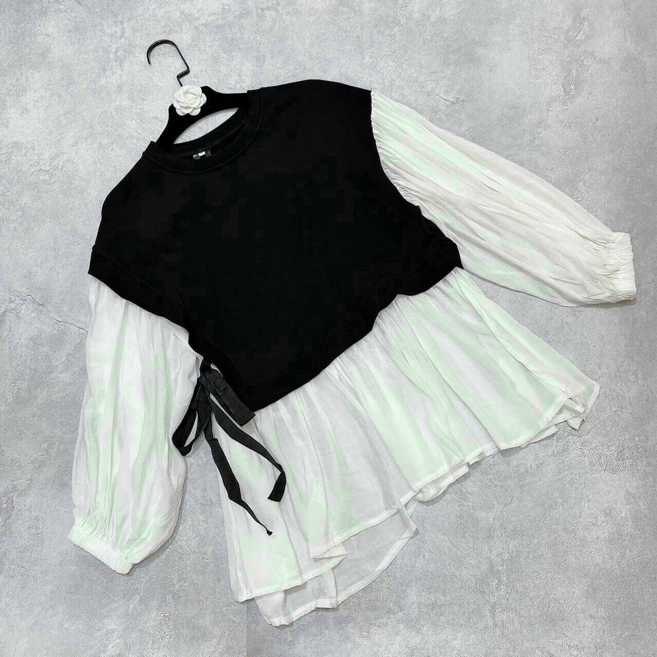 Áo sơ mi kiểu nữ baby doll borip phối thân thời trang