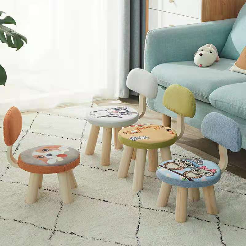 Children's small stool, household solid wood low stool, modern and simple backrest, small chair, bedroom, living room, baby shoe changing stool