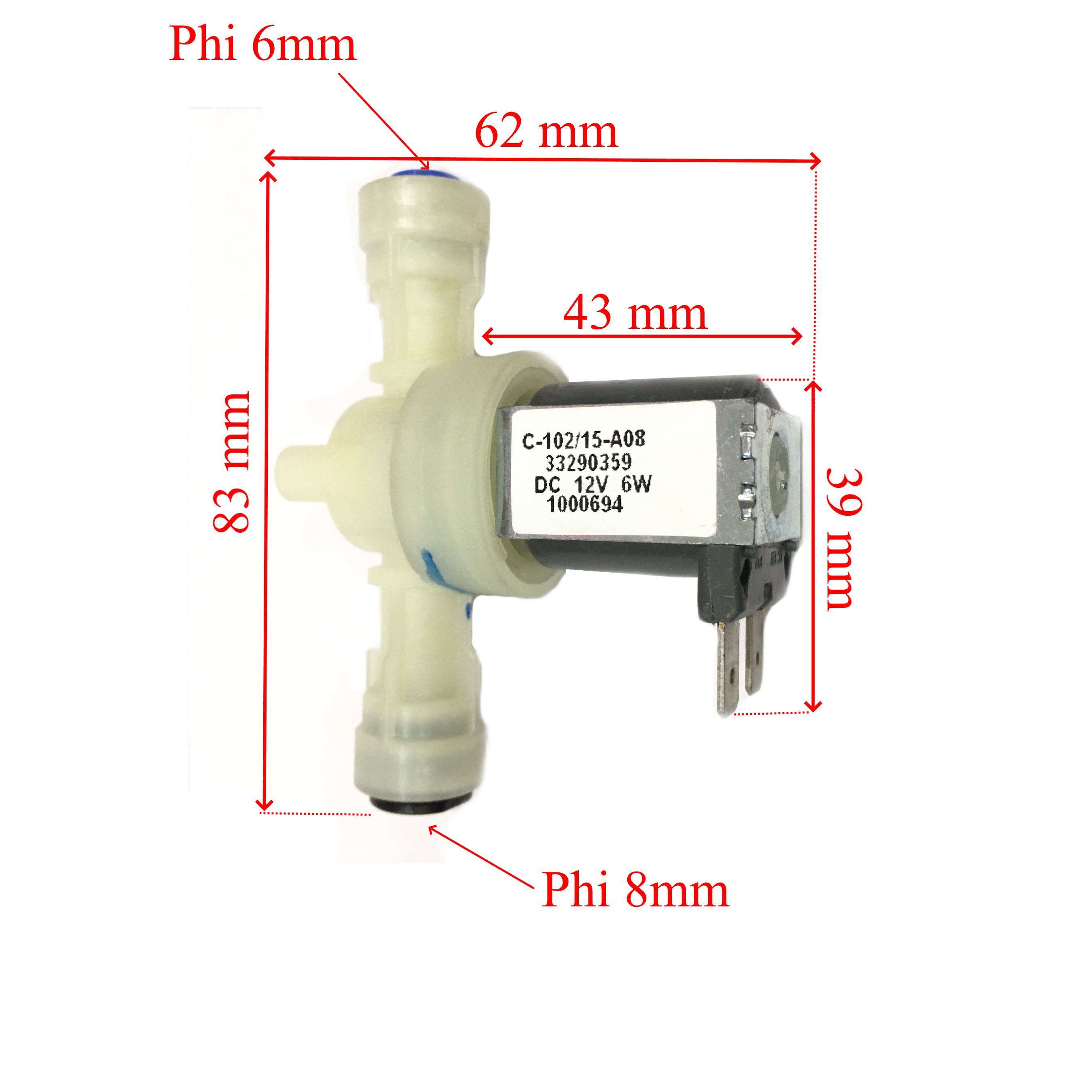 VAN NƯỚC ĐIỆN TỪ THƯỜNG ĐÓNG 12VDC 6W PHI 6MM VÀ 8MM