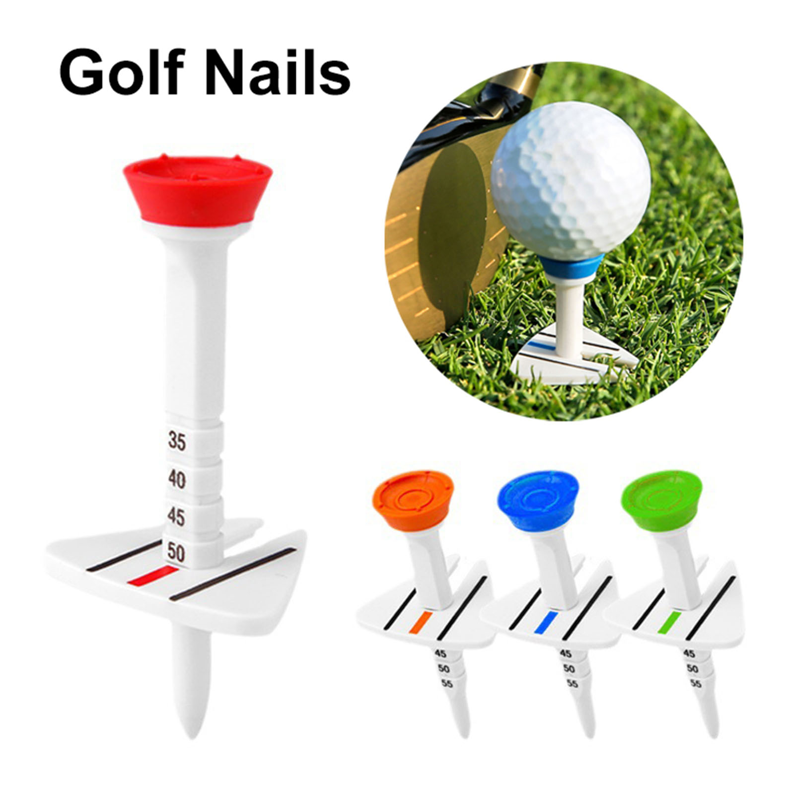 Guyouzi® Golf Training Spike Golf Tee with Round Ball Holder Adjustable Golf Tee with Aiming Line 77mm Height 5 Levels Spike Holder Golf Training Aid and Accessories