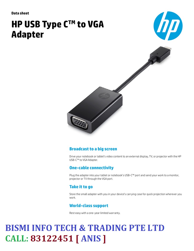 Escudriñar ético Calígrafo AVAILABLE STOCK 50 PCS HP USB-C to VGA Adapter SUITABLE for ALL TYPE-C  LAPTOPS | Lazada Singapore