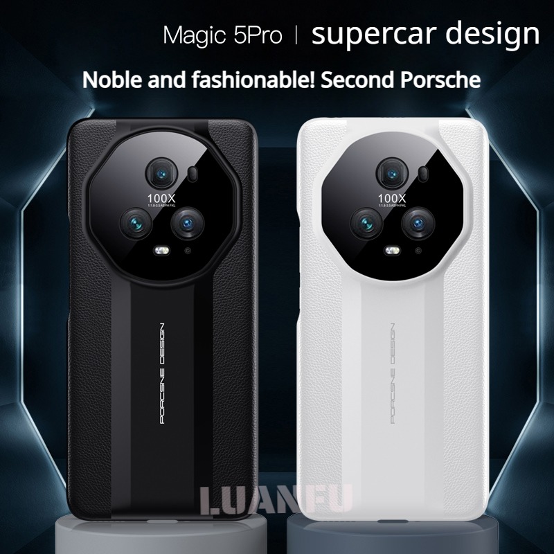 Case for Honor Magic 5 Pro / Magic 5 Case Camera Lens Protection Case Porsche RS Luxury Leather Texture Shockproof Phone Case