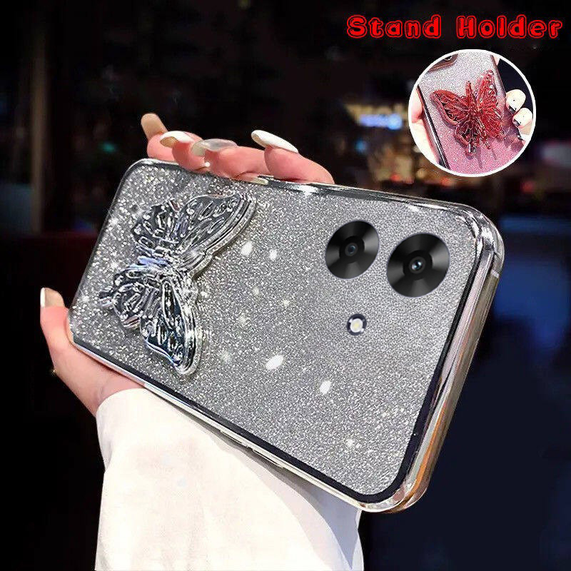 New Phone case Realme Note 60X Back cover with Cute Butterfly Stand Luxury Slim Gradient Clear Plating Glitter Girls For Realme Note 60X case. 