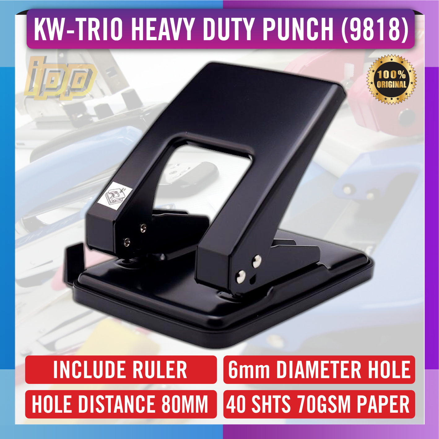 BC Heavy Duty 2 Hole Puncher 65pages/80g Capacity / Adjustable Ruler,  Office Puncher - Ready Stock