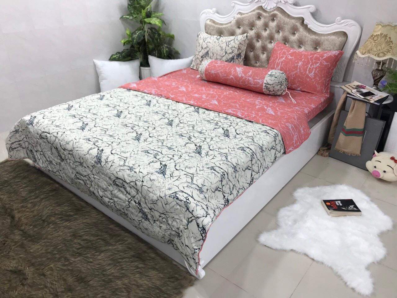 Bộ drap da thun Han quốc (VÂN ĐÁ) chất đẹp