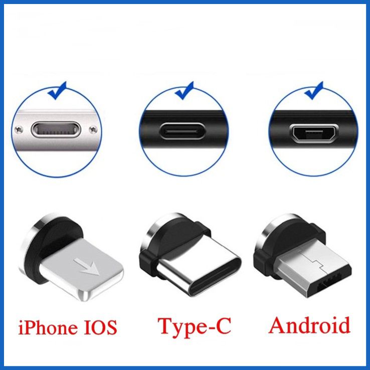 [Full Set 3 đầu sạc] Cáp sạc từ nam châm 3 đầu iPhone, Micro USB và TYPE-C 360 độ Dây Dù Siêu Bền