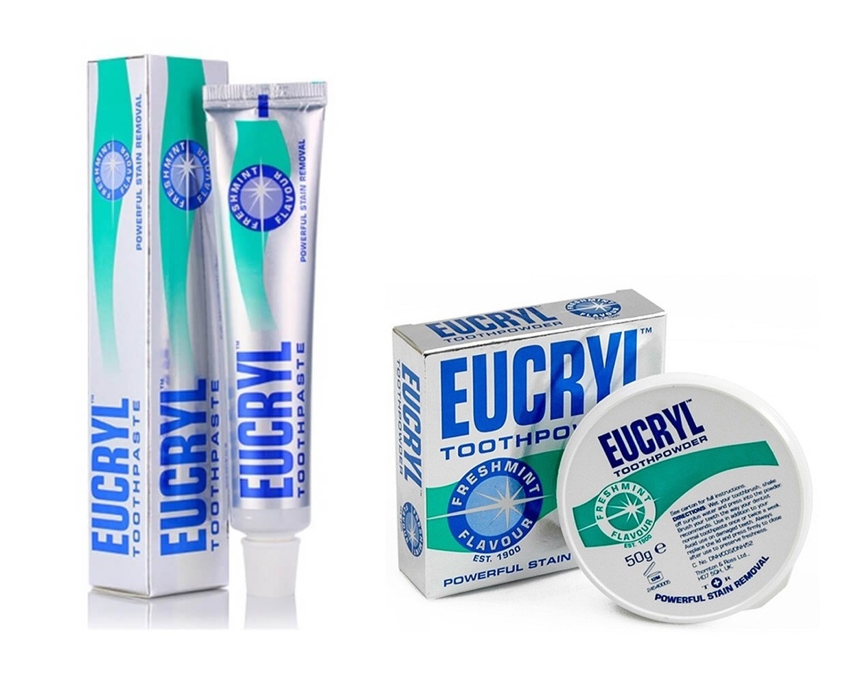 Combo kem đánh răng 62g và bột tẩy trắng răng Eucryl 50g