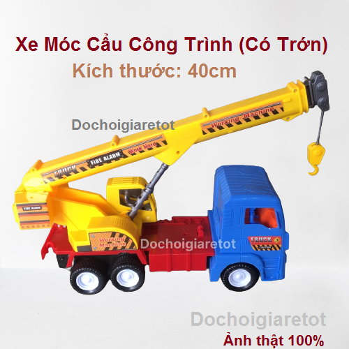 Đồ chơi xe móc cẩu công trình cho bé loại trung có trớn 40cm ảnh thật video
