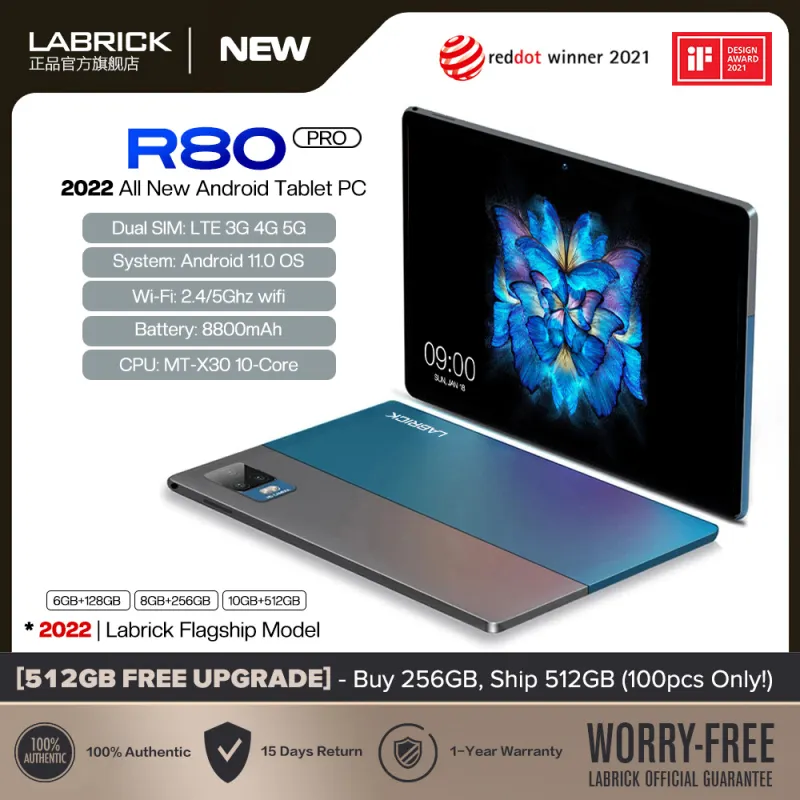 ภาพสินค้าTOP 3 รองรับภาษาไทย LABRICK R80 Pro tablet 10.1นิ้ว แท็บเล็ต 6GB 8GB 10GB RAM 128GB 256GB 512GB ROM Android 11 แท็บเล็ตของแท้ รองรับ 4G ใส่ได้สองซิม 8800mAh ประกันเครื่อง 12 ด. ปร จากร้าน LABRICK บน Lazada ภาพที่ 1