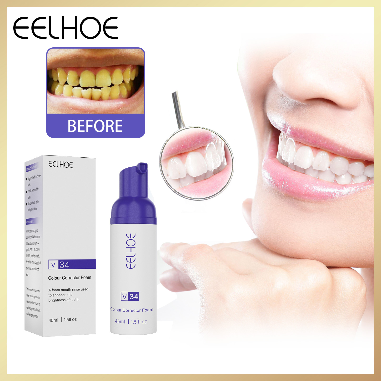 Eelhoe V34 Foam Whitening Toothpaste Teeth Colour Corrector Stain