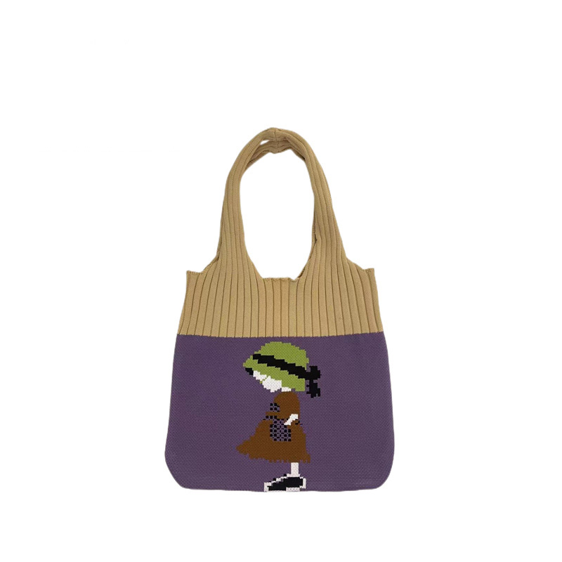 Deere Jack handbag Mori girl cartoon bag Simple woven bag Korean version creative shopping knitted bag