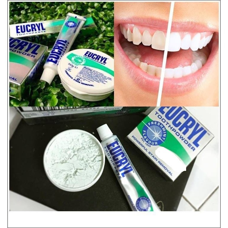 Bột Tẩy Trắng Răng + Kem Đánh Răng Làm Trắng Răng EUCRYL Tooth Paste Freshmint
