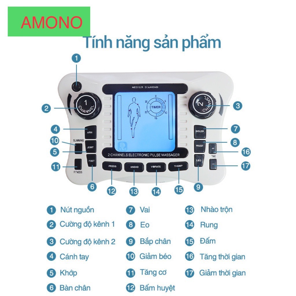 Máy massage xung điện, máy mát xa châm cứu 8 miếng dán SYK-308B