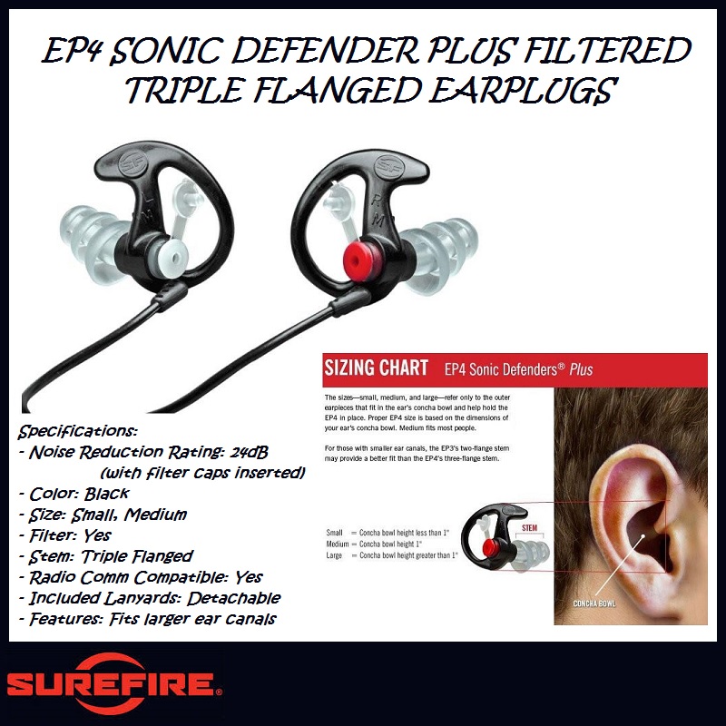Large Surefire Sonic Ear Plug Defenders Plus EP4 SureFire Brand New 1 Pair 