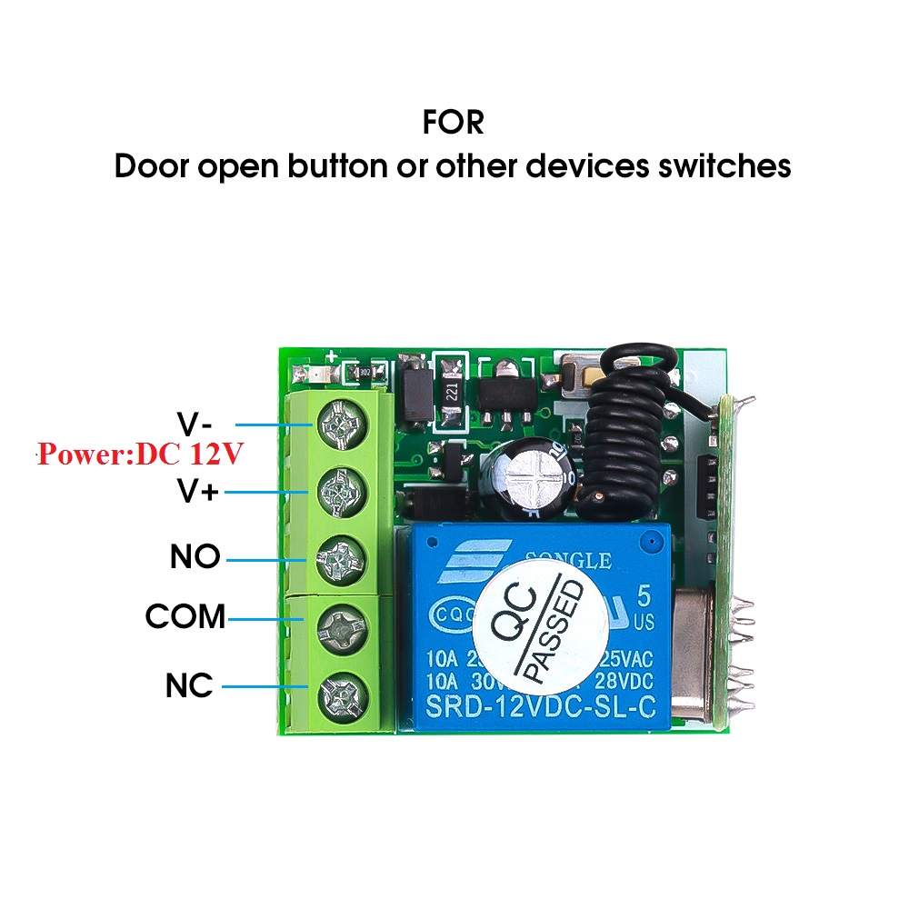 KEBETEME 12V 1ch 433Mhz Wireless Remote Control Switch Receiver Relay Module Code Learning Remote Transmitter