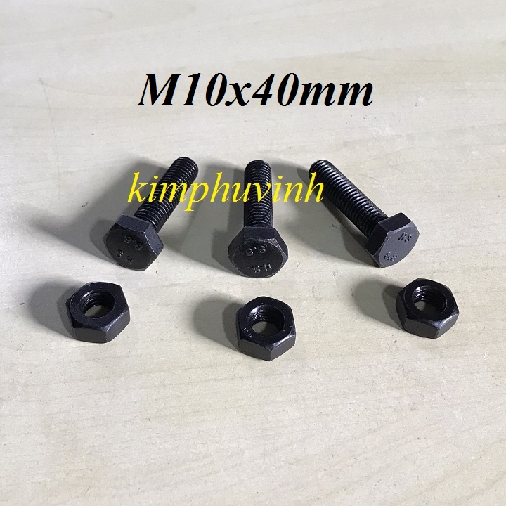 05 BỘ - 10x40mm BULONG THÉP ĐEN - BULON ĐEN 8.8 ( BULON + TÁN)